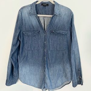 Nine West Jeans Denim Button Down Top Blouse Size L
